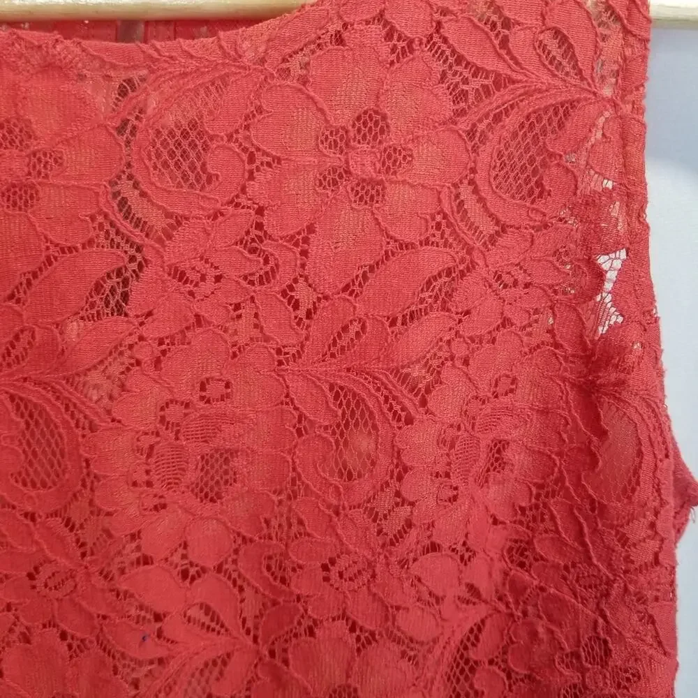 J. CREW Dress 00 XS Sleeveless Coral Poppy Lace Overlay A-line